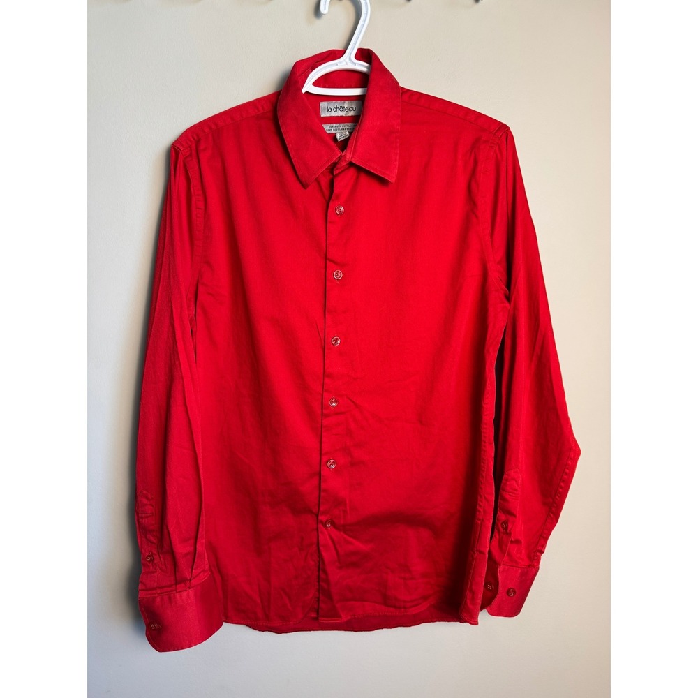 Le Chateau Mens Red European Regular Fit Shirt S Business Casual Holiday Bold